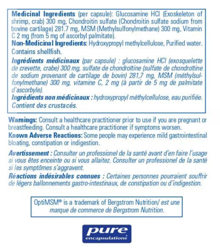 Glucosamine+chondroitine avec MSM - douleurs articulaires - Pure Encapsulations