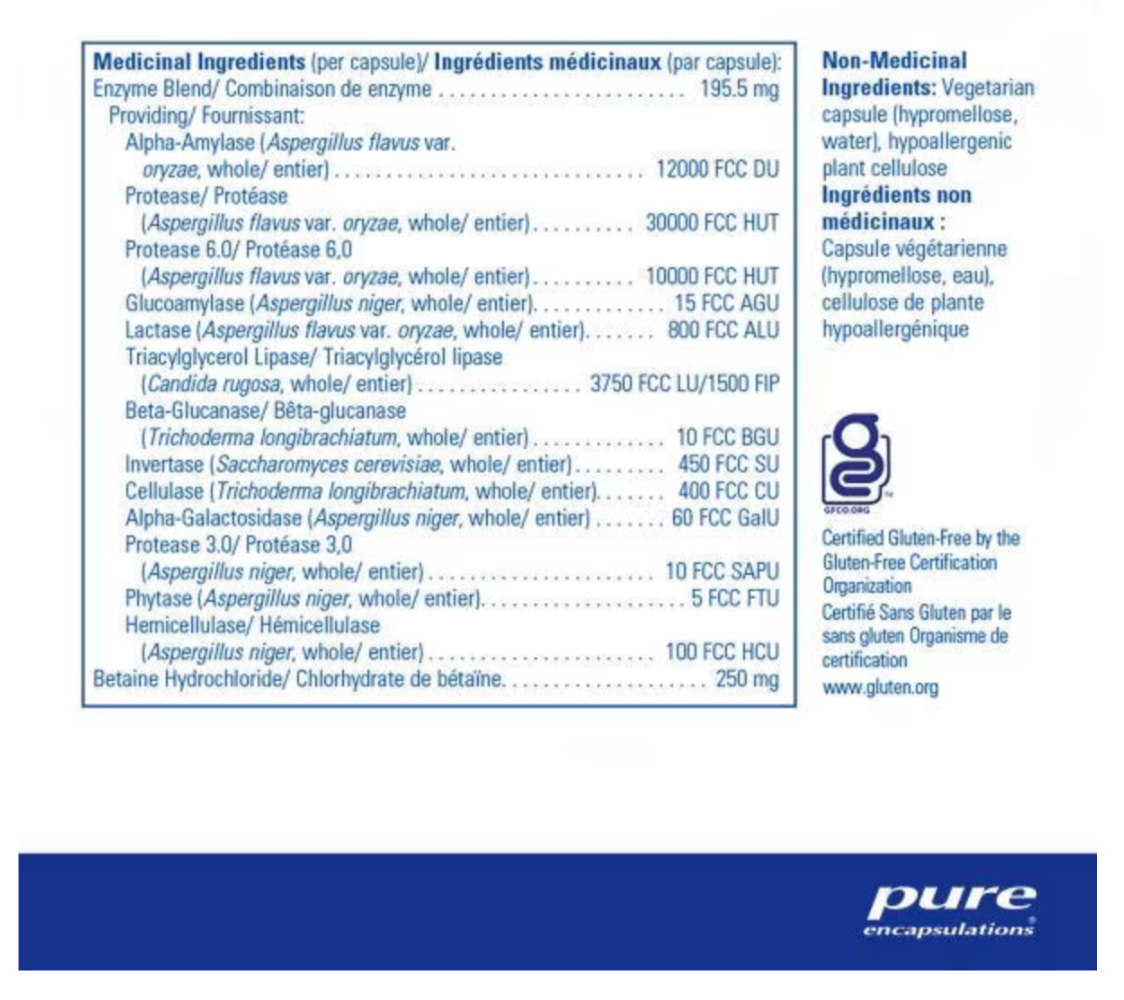 Enzymes digestives Ultra avec Betaine - Pure encapsulations